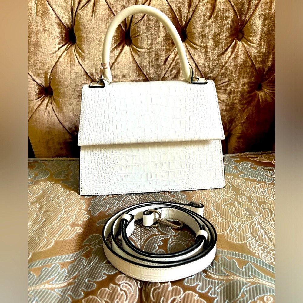 NWT Authentic Matmazel Designed white leather hand bag .